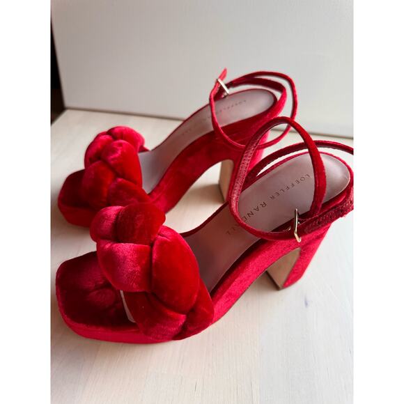 LOEFFLER RANDALL FAE PLATFORM HEEL in red velvet Scarlett size 5.5 - Picture 3 of 11